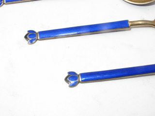 Set of 4 Vintage ' David Andersen ' Norway Blue Enamel Sterling Guilloche Spoons 4