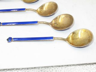 Set of 4 Vintage ' David Andersen ' Norway Blue Enamel Sterling Guilloche Spoons 5