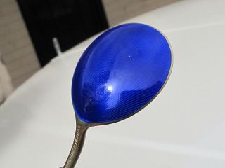 Set of 4 Vintage ' David Andersen ' Norway Blue Enamel Sterling Guilloche Spoons 8