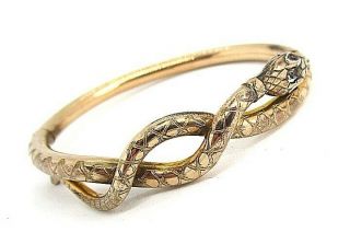 Victorian Gold Filled Serpent / Snake Bracelet W Crystal 16.  1 Grams