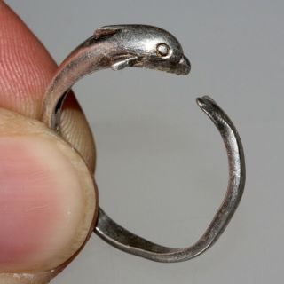 Intact Vintage Greek Islands Silver Dolphin Ring - Adjustable Size