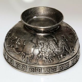 Intact Vintage Billon Silver Plated Decorated Bowl Ornament - Phoenix Dragon