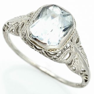 Vintage 14k White Gold 1.  85 Ct Aquamarine Filigree Ring 2.  3 Grams Size 6.  25