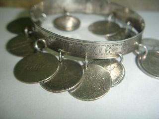 Antique Victorian Sterling Silver Love Token Bangle Bracelet 30.  5 Grams 1881