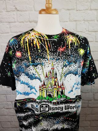 RARE Vintage 80 ' s Walt Disney World Castle T Shirt All Over Print 2 Sided NWOT 3
