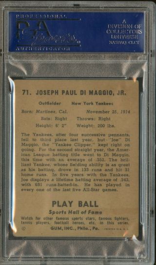 1941 Play Ball 71 Joe DiMaggio York Yankees HOF PSA 2 GOOD 