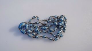 Vintage ART DECO Venetian Shimmering Blue Foil Lava Glass Beads Czech Necklace 2