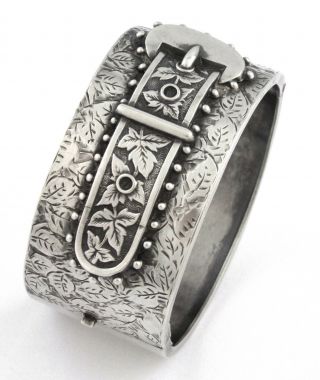 1883 Victorian Aesthetic Movement Sterling Silver Hinged Belt Buckle Bracelet