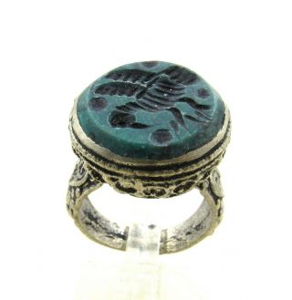 Authentic Post Medieval Silver Ring W/ Stone Intaglio Bird - Wearable - J211