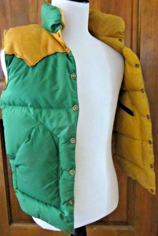 VINTAGE ROCKY MOUNTAIN FEATHERBED CHRISTY MENS SZ 40 GREEN TAN LEATHER DOWN VEST 4
