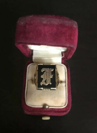 Ostby & Barton Vintage Antique 10k Gold Ring Initial Letter F Name Signet