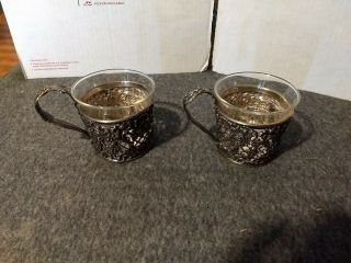 Antique Warszawa Fraget Plaque Tea Holder Cups (set Of 2) Circa Late 1800 