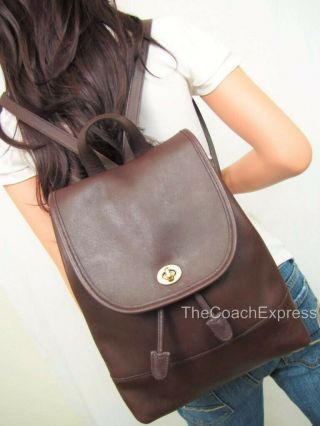 Coach Vintage Brown Leather Drawstring Turnlock Backpack 9791