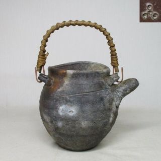 A013:antique Japanese Bizen Pottery Wall Hanging Flower Vase Kakehana Kyusu - Like