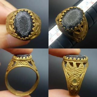 Bronze Rare Lovely Old Black Stone Wonderful Ring