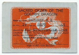 Rare Vintage 1945 Wwii Sacred Order Of The Golden Dragon Certificate -