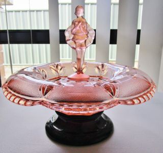 Pretty Pink Vintage Art Deco Depression Glass Ballerina Centrepiece Bowl