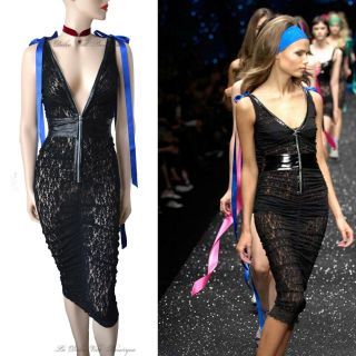 Dolce & Gabbana D&g Vintage 2007 Black Blue Floral Lace Dress Size Uk 10 Us 6 42