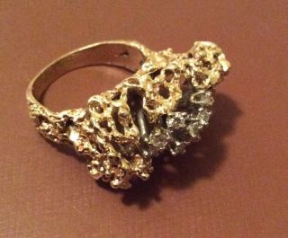 Massive Nugget 14k Gold Diamond Appx.  50ctw Nugget Vintage Ring Size 7 3/4 Heavy