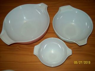 3 Vintage PYREX Pink GOOSEBERRY Cinderella NESTING BOWLS 441 443 & 444 2