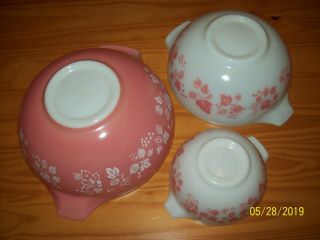 3 Vintage PYREX Pink GOOSEBERRY Cinderella NESTING BOWLS 441 443 & 444 3