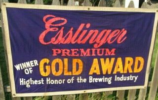 Rare Huge Vintage 1950s Esslinger Beer Banner Sign Brewing Industry Gold Award