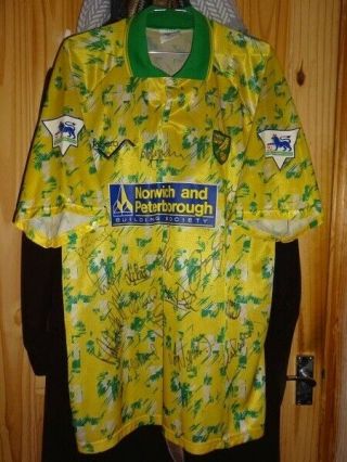 Very Rare Match Worn Norwich City Football Shirt Premier League Squad Signed
