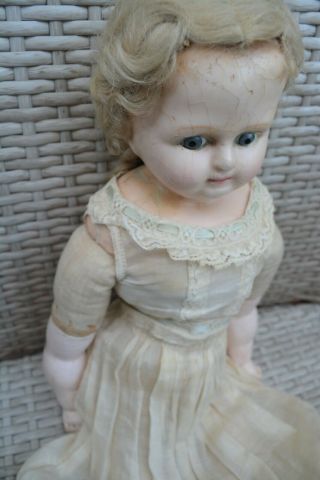 Antique Doll Wax Over Paper Mache with RARE HAIR STYLE Early 1860s 11