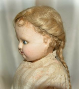 Antique Doll Wax Over Paper Mache With Rare Hair Style Early 1860s