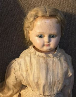 Antique Doll Wax Over Paper Mache with RARE HAIR STYLE Early 1860s 2