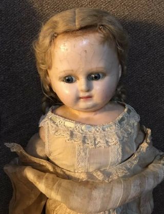 Antique Doll Wax Over Paper Mache with RARE HAIR STYLE Early 1860s 6
