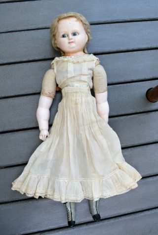 Antique Doll Wax Over Paper Mache with RARE HAIR STYLE Early 1860s 8
