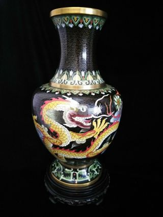 Fabulous Large Vintage Antique Chinese Bronze Cloisonne Dragon Vase