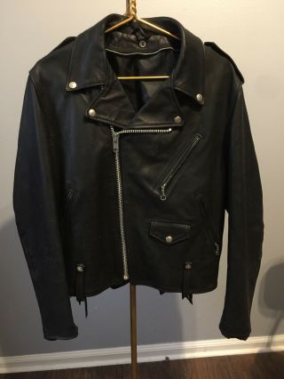 Vintage Schott Perfecto Black Leather Jacket Heavy Size 42 Made In Usa