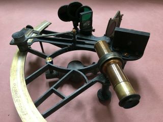 19th Century Oval - Frame Brass Bronze and Teak Marine Sextant 8
