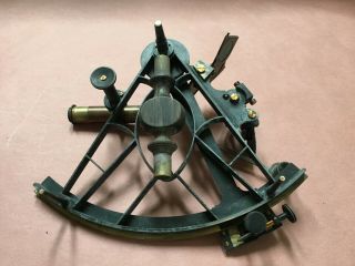 19th Century Oval - Frame Brass Bronze and Teak Marine Sextant 9