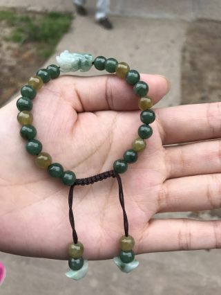 100 Natural Burmese Jadeite Jade Adjustable Woven Pixiu Bracelet Grade A 77288
