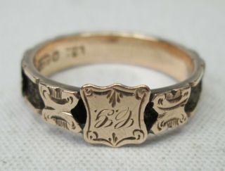 Antique Victorian 9ct Gold Woven Hair Mourning Memorial Ring Size N 1873