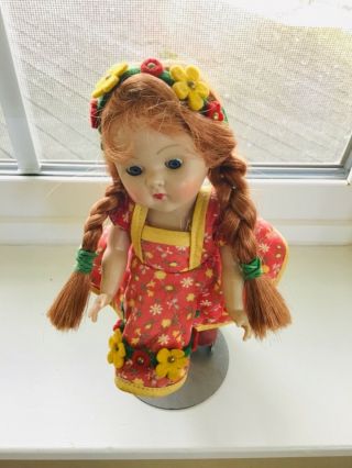 Adorable Vintage Strung Ginny Doll 1952 Rollerskater Red Haired Braids