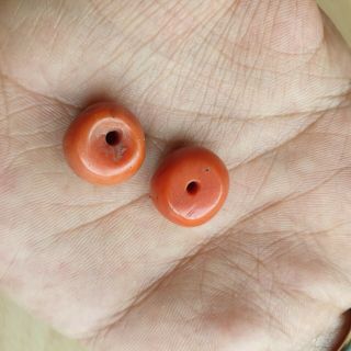 19 Tow Old Antique Chinese / Tibetan Natural Undyed Salmon Coral Beads 7g 6
