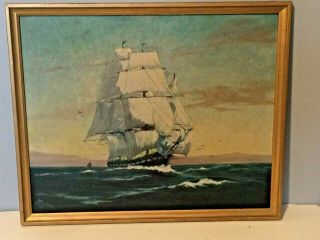 Anitque Maritime Oil Painting 1930 Signed Carl Hartman " Schooner " Large 19 X 23
