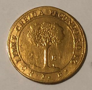 Hn Central America Republic 1850 Cr Jb 2 Escudos Gold Vf,  Rare So574