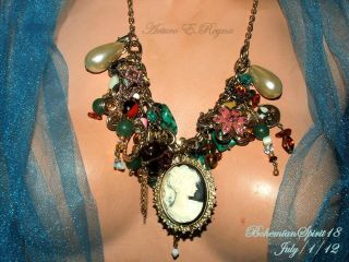 Vintage Charm Bracelet/necklace Cameo,  Gemstone,  Rhinestone Czech Glass Beads