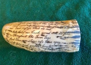 Vintage Scrimshaw Whale Tooth Walrus Tusk Unusual Old Maritime Collectible 2