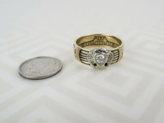 VTG 50 ' s 14K Gold enamel Masonic Ring Double Eagle 0.  20ct Diamond ring sz 10.  5 11