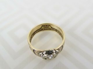 VTG 50 ' s 14K Gold enamel Masonic Ring Double Eagle 0.  20ct Diamond ring sz 10.  5 9