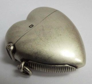 Large V English Antique 1897 Sterling Silver Heart Shape Vesta Case