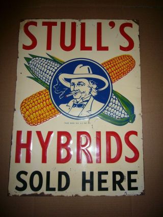 Vintage Embossed Metal Stull Hybrids Seed Sign With The Colonol