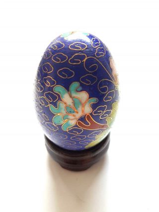 Vintage Cloisonne Enamel Egg With Stand And Box