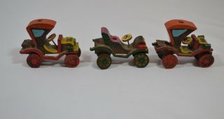 3 Vintage Miniature Penny Toy Wood Cars Made In Japan